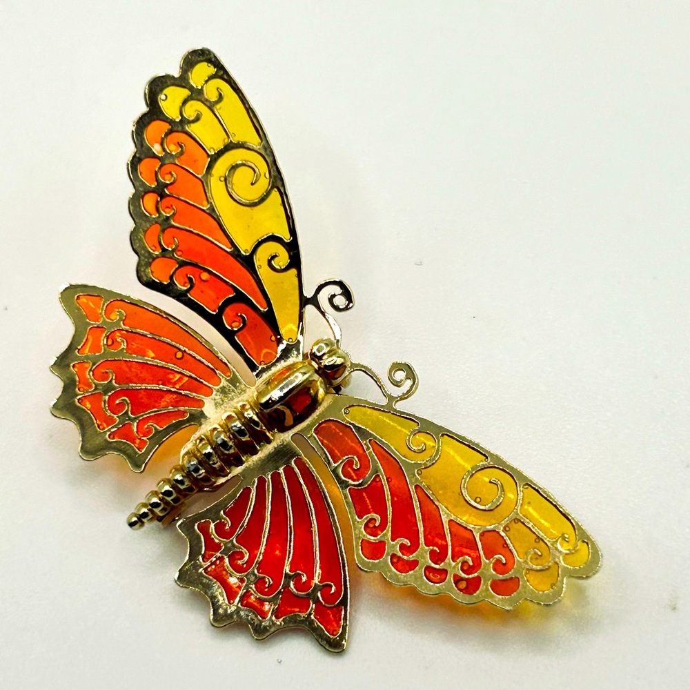 Vintage Avon Signed Orange and Yellow Translucent Butterfly Pin